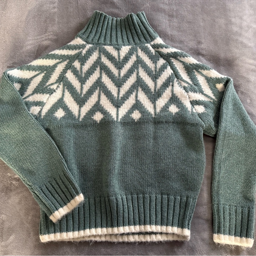 Green and White Nordic Women's Sweater